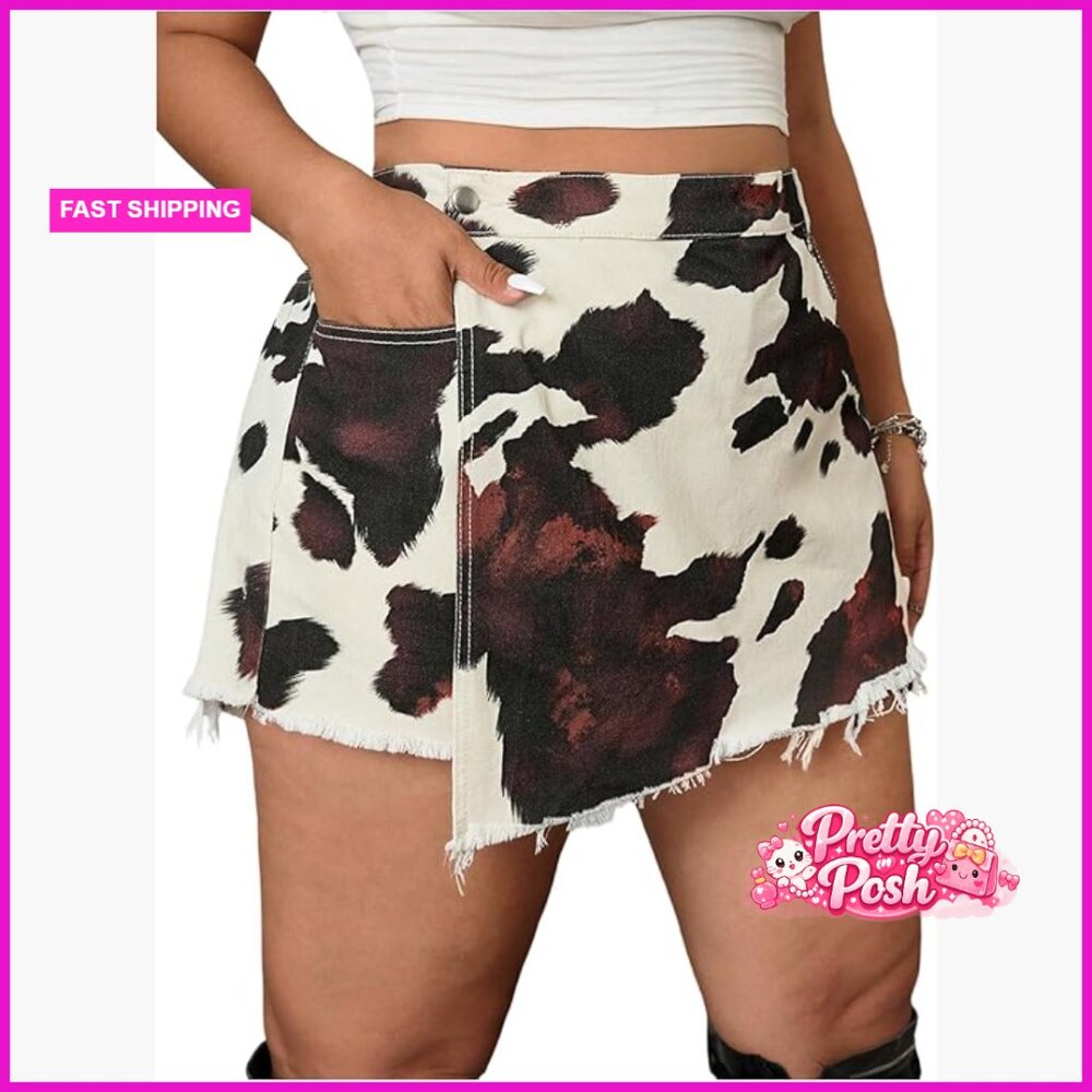 Plus Size Denim Skorts High Waisted Raw Hem Wrap Skirts Shorts